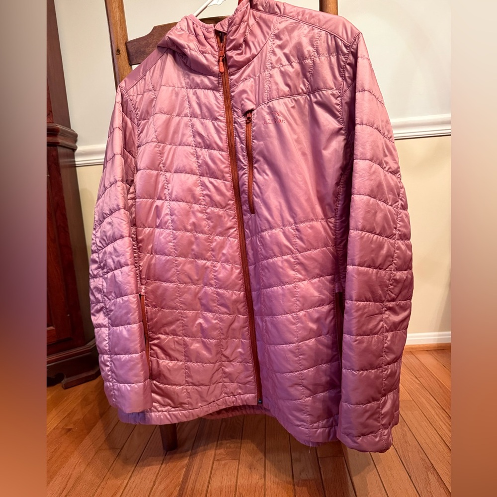 LL Bean PimaLoft Pack away Quilted Hooded Jacket in rose pink 1X